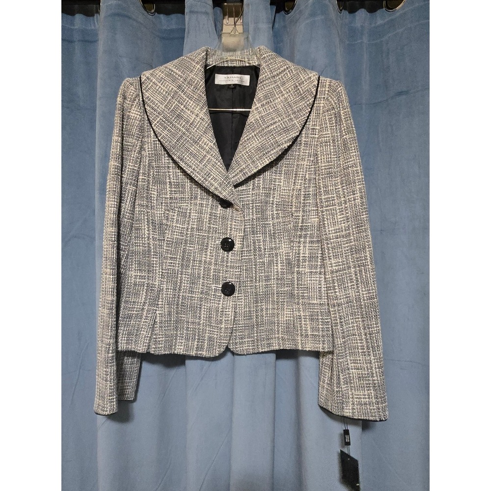 Tahari Arthur S. Levine Brooke Tweed Blazer Jacket Black White Size 10 Nwt